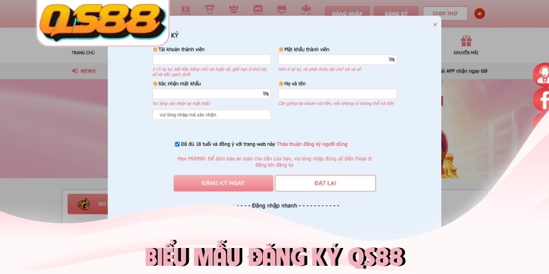 Biểu mẫu đăng ký QS88 Biểu mẫu đăng ký QS88